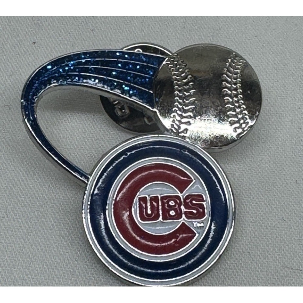 Chicago Cubs Lapel Pin Glitter Blue Silver Baseball MLB Pin Logo Aminco